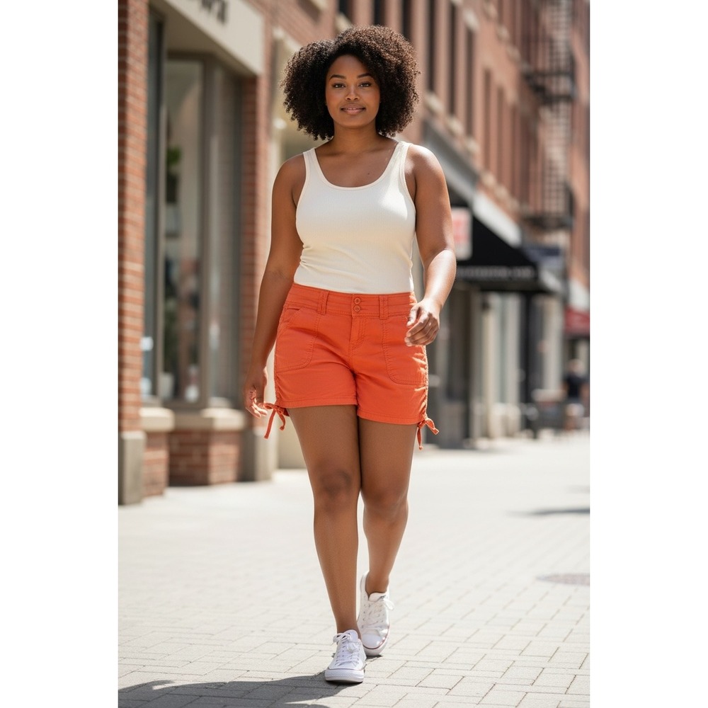 (B-55) 1st Kiss Orange Shorts Women Size 7 Stretch Cotton Casual Summer Drawstri